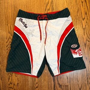 Gotcha Vintage Style Board Shorts Swim Trunks Cargo Pocket 34 Black Red White